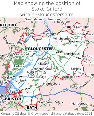 Map showing location of Stoke Gifford within Gloucestershire