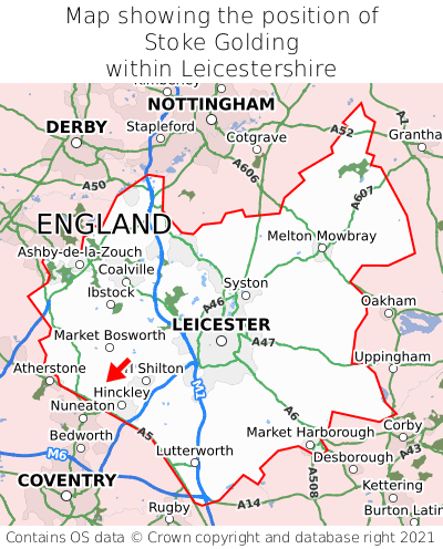 Map showing location of Stoke Golding within Leicestershire