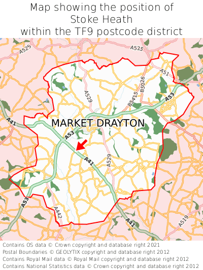 Map showing location of Stoke Heath within TF9