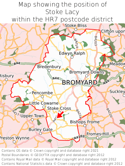 Map showing location of Stoke Lacy within HR7