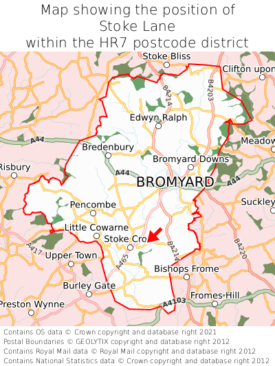 Map showing location of Stoke Lane within HR7