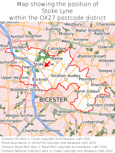 Map showing location of Stoke Lyne within OX27