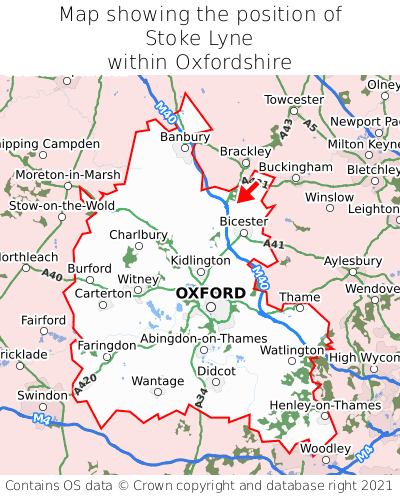 Map showing location of Stoke Lyne within Oxfordshire