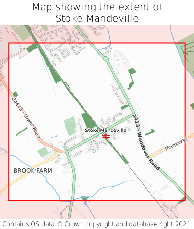 Map showing extent of Stoke Mandeville as bounding box