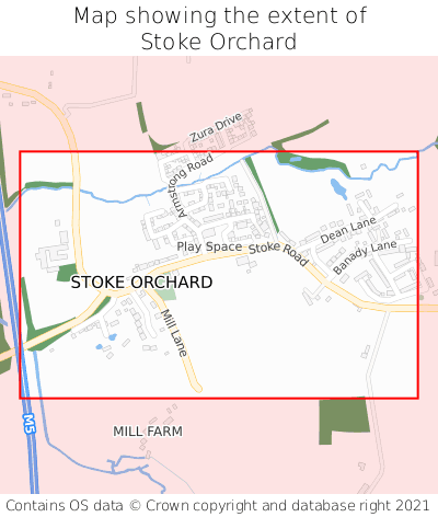 Map showing extent of Stoke Orchard as bounding box