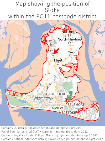 Map showing location of Stoke within PO11