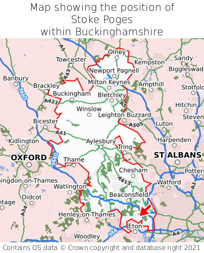 Map showing location of Stoke Poges within Buckinghamshire