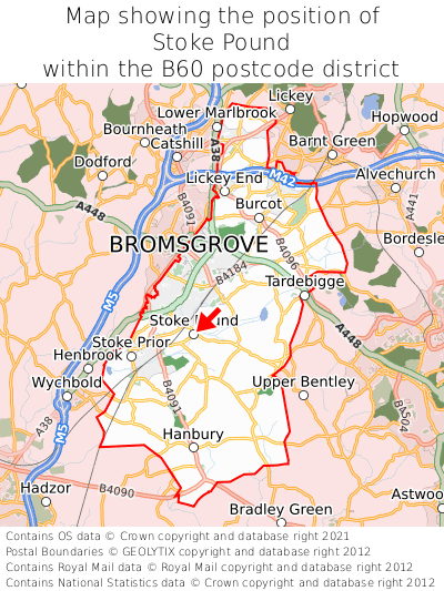 Map showing location of Stoke Pound within B60