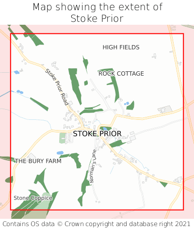 Map showing extent of Stoke Prior as bounding box