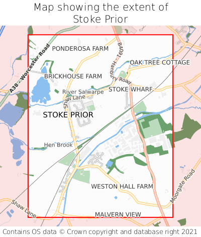 Map showing extent of Stoke Prior as bounding box
