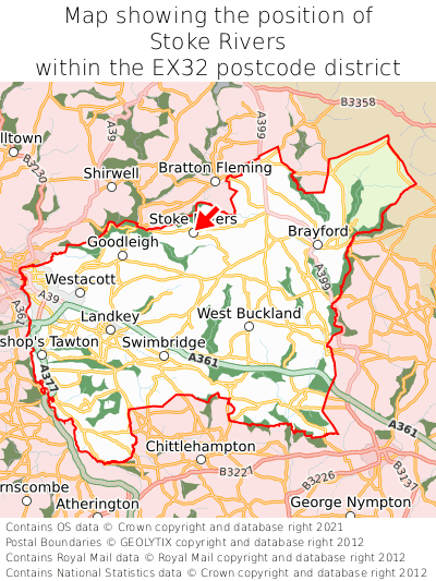 Map showing location of Stoke Rivers within EX32