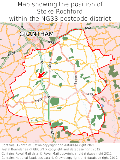 Map showing location of Stoke Rochford within NG33