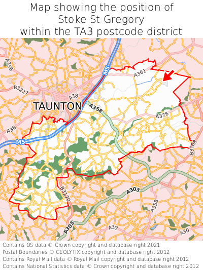 Map showing location of Stoke St Gregory within TA3