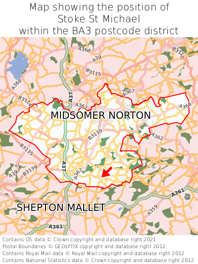 Map showing location of Stoke St Michael within BA3