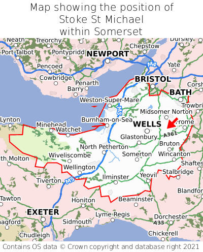 Map showing location of Stoke St Michael within Somerset