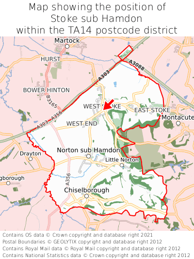 Map showing location of Stoke sub Hamdon within TA14
