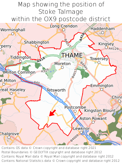 Map showing location of Stoke Talmage within OX9