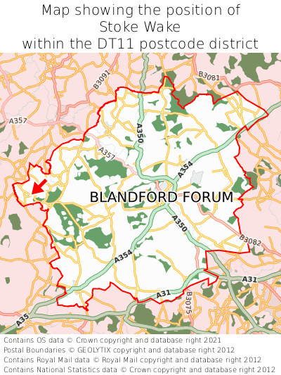 Map showing location of Stoke Wake within DT11