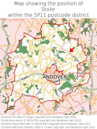 Map showing location of Stoke within SP11