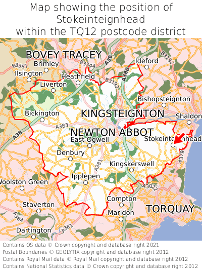 Map showing location of Stokeinteignhead within TQ12