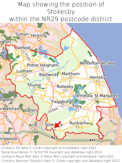 Map showing location of Stokesby within NR29