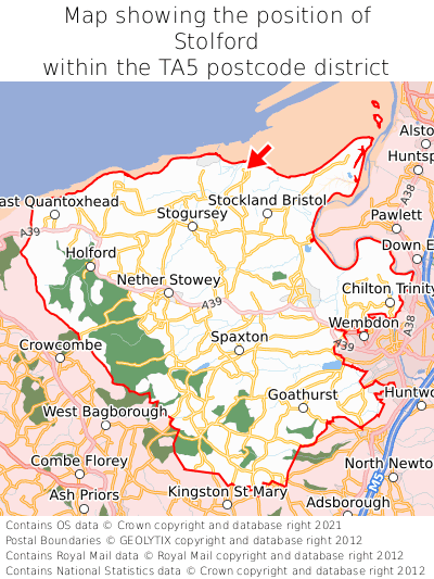 Map showing location of Stolford within TA5