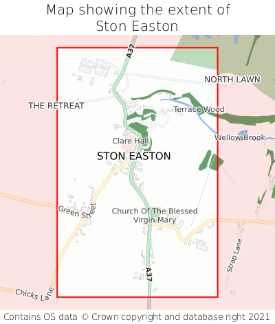 Map showing extent of Ston Easton as bounding box