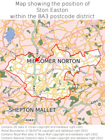 Map showing location of Ston Easton within BA3