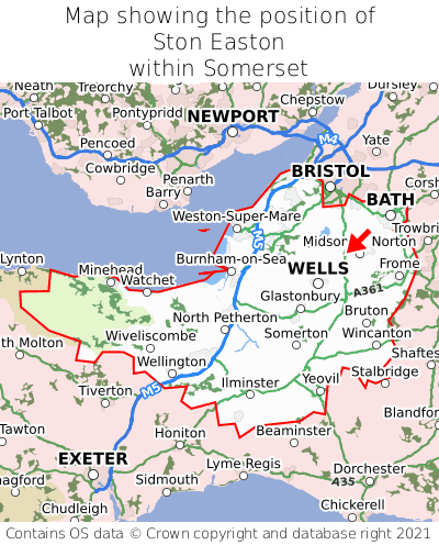 Map showing location of Ston Easton within Somerset