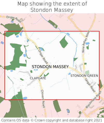 Map showing extent of Stondon Massey as bounding box