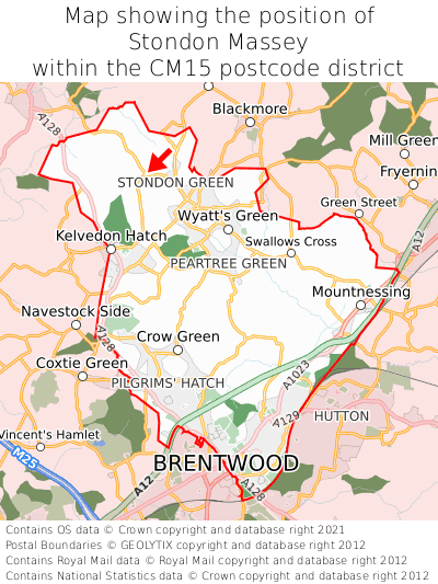Map showing location of Stondon Massey within CM15