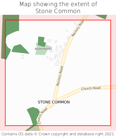 Map showing extent of Stone Common as bounding box