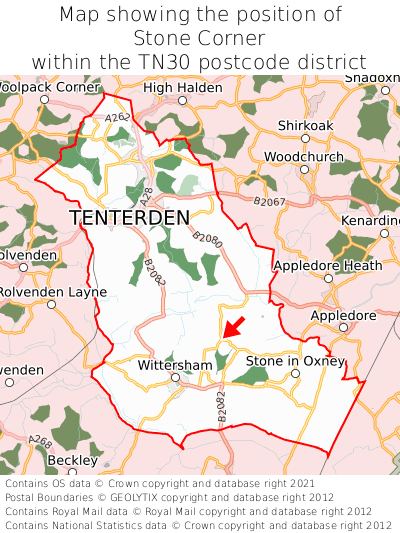 Map showing location of Stone Corner within TN30