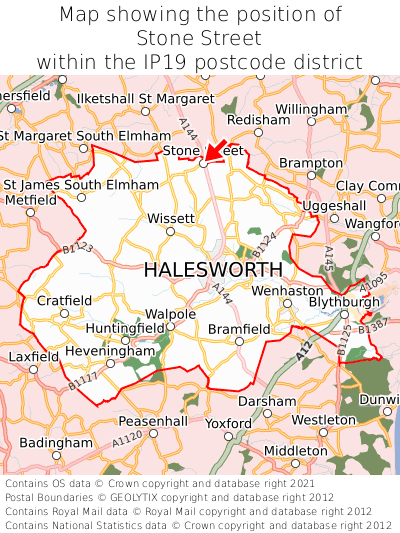 Map showing location of Stone Street within IP19