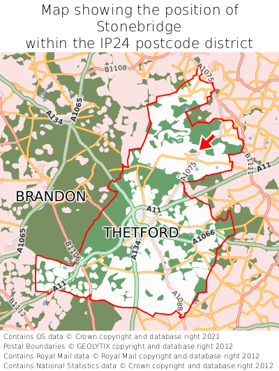 Map showing location of Stonebridge within IP24