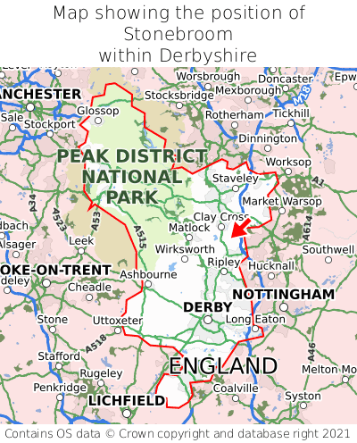 Map showing location of Stonebroom within Derbyshire