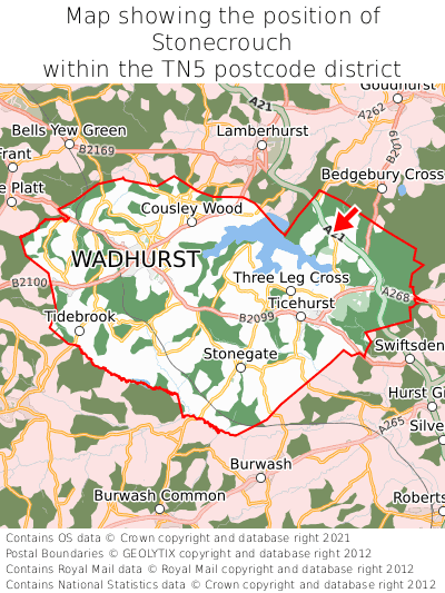 Map showing location of Stonecrouch within TN5