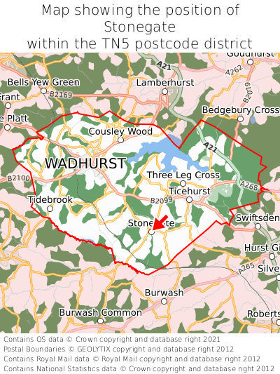 Map showing location of Stonegate within TN5