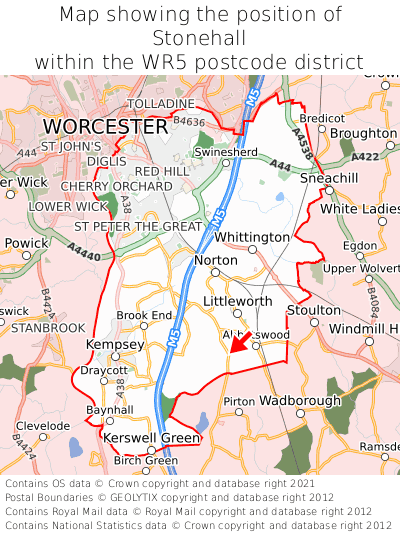 Map showing location of Stonehall within WR5