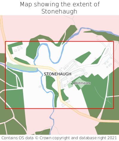 Map showing extent of Stonehaugh as bounding box
