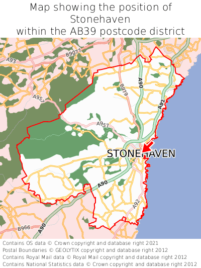 Map showing location of Stonehaven within AB39