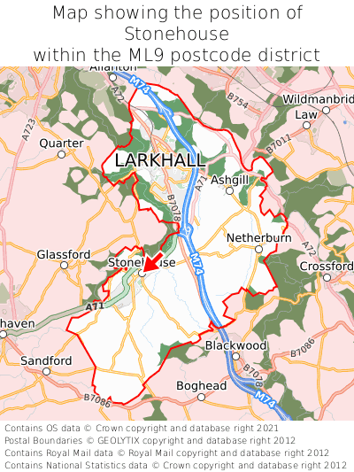 Map showing location of Stonehouse within ML9