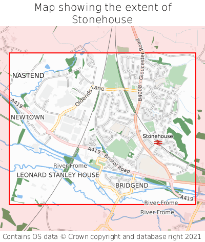 Map showing extent of Stonehouse as bounding box