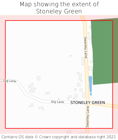 Map showing extent of Stoneley Green as bounding box