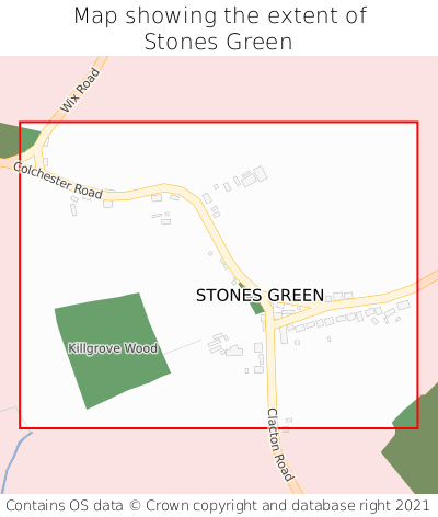 Map showing extent of Stones Green as bounding box