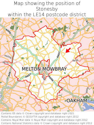 Map showing location of Stonesby within LE14