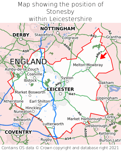 Map showing location of Stonesby within Leicestershire