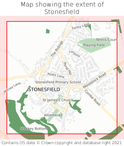 Map showing extent of Stonesfield as bounding box