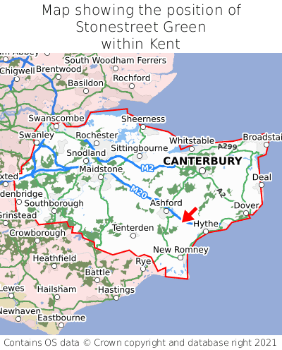 Map showing location of Stonestreet Green within Kent