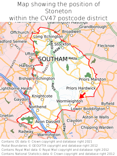 Map showing location of Stoneton within CV47